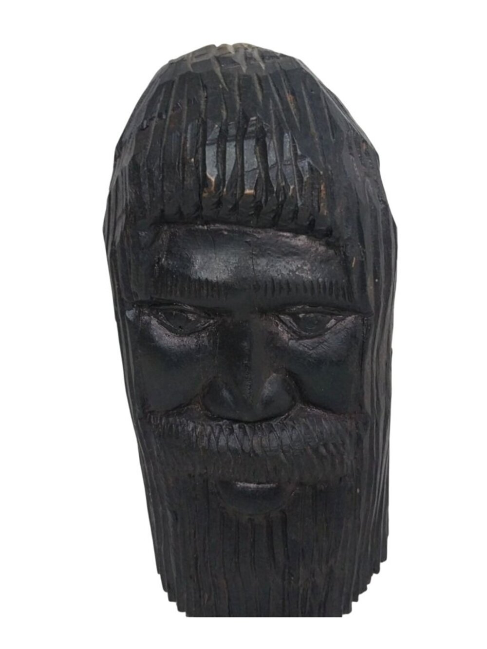 Vintage Jamaican Hand-Carved Wooden Bust Sculpture 7" Bearded Face